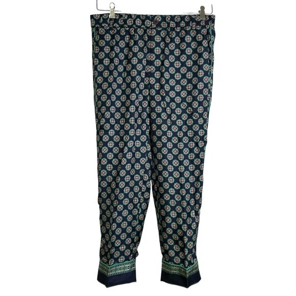 J Crew Silk Pants Womens 8 Blue Foulard Print Elastic Pull On Pajama Piping - Picture 2 of 11